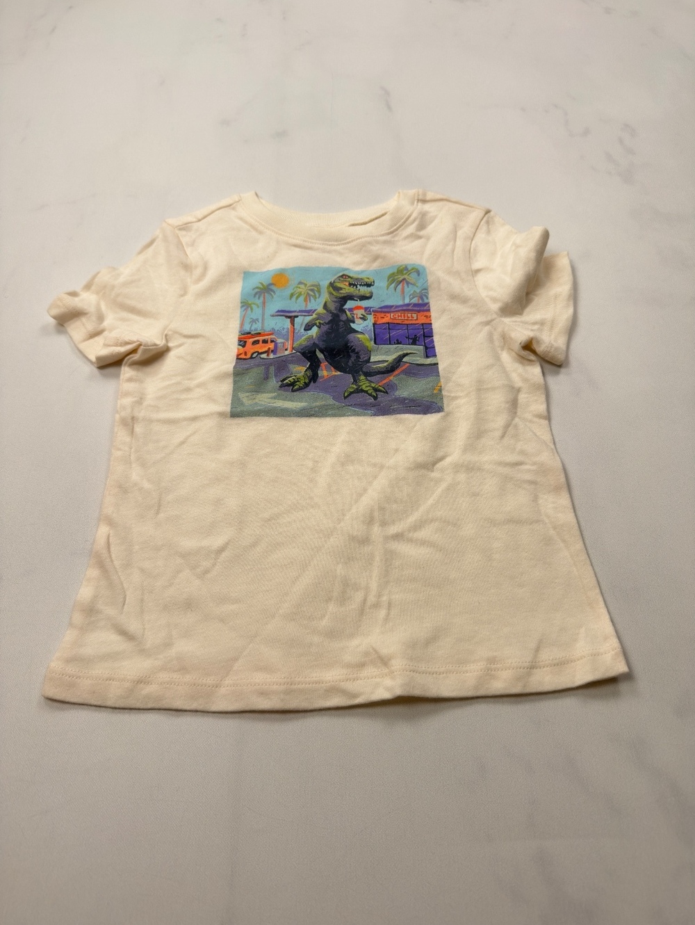 Old Navy T Shirt Cream Dinosaur 2010s Graphic - Boys 4T